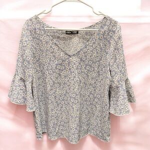 Shein Blue Floral daisy Top blouse LARGE